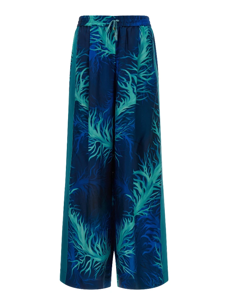 Blue Silk Casual Pants