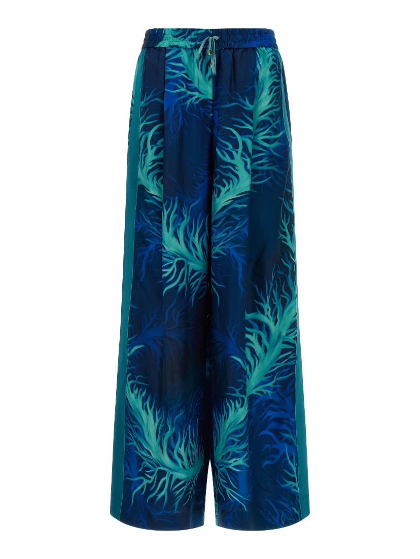Blue Silk Casual Pants