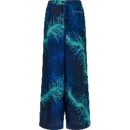 Blue Silk Casual Pants