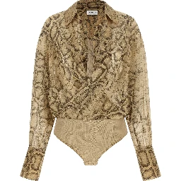 Beige Polyester Bodysuit