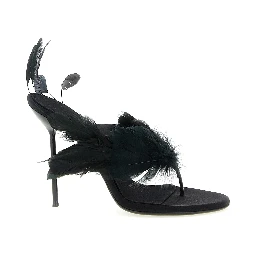 Black Silk Stiletto Heel Sandals