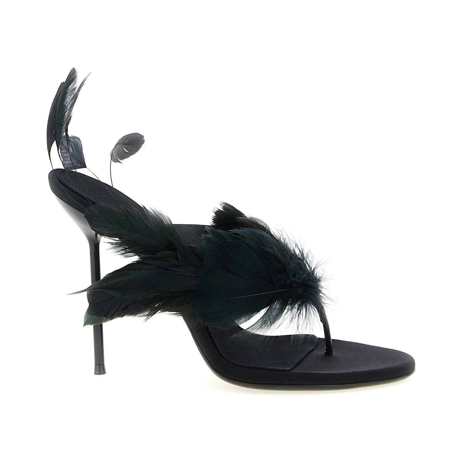 Black Silk Stiletto Heel Sandals