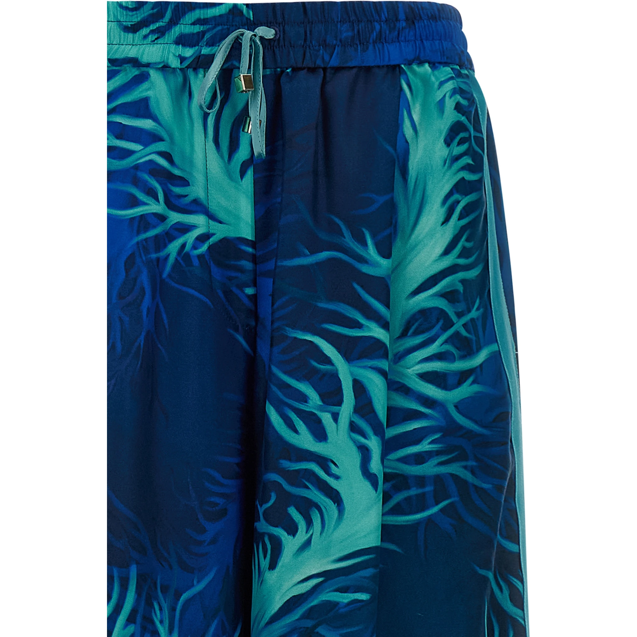Blue Silk Casual Pants