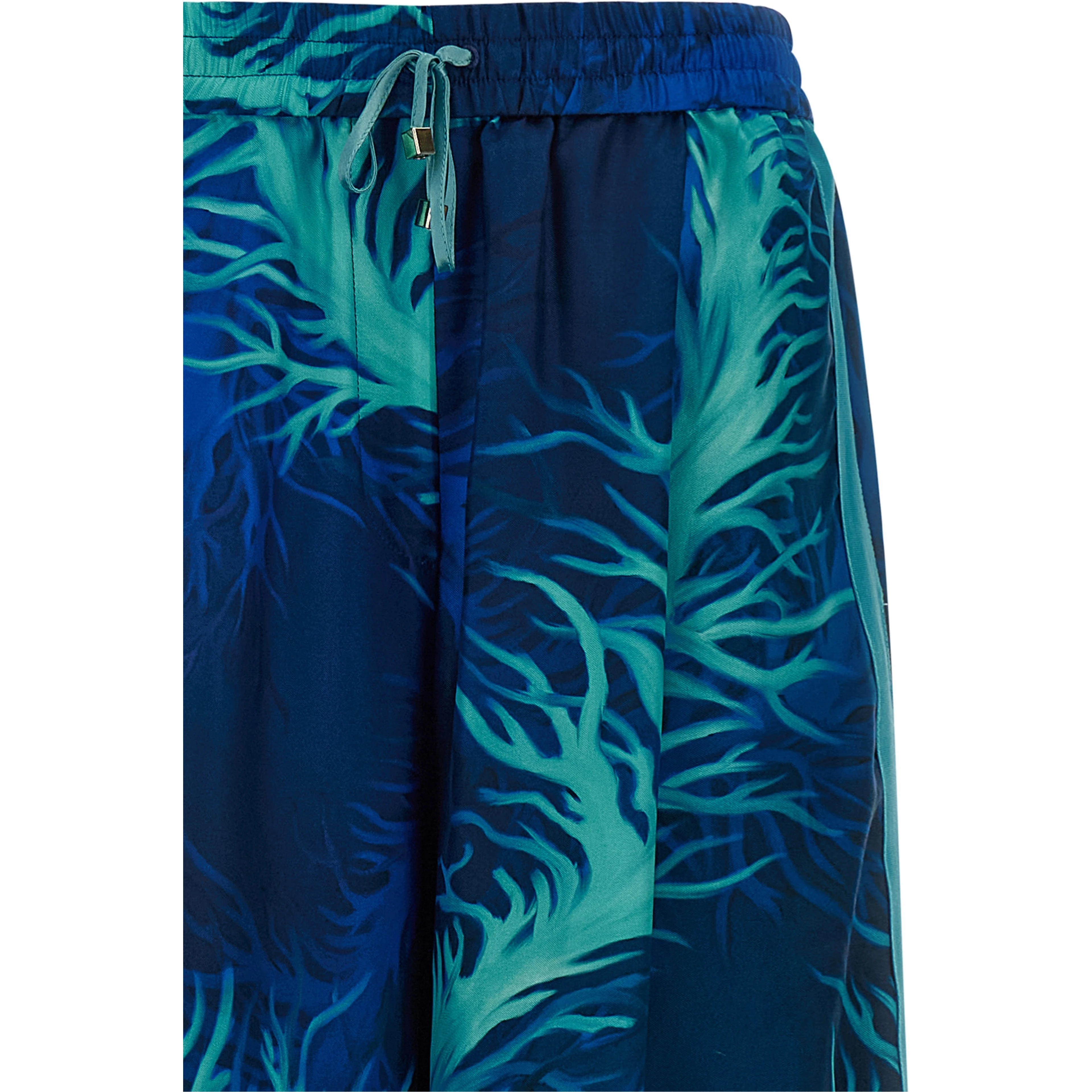 Blue Silk Casual Pants