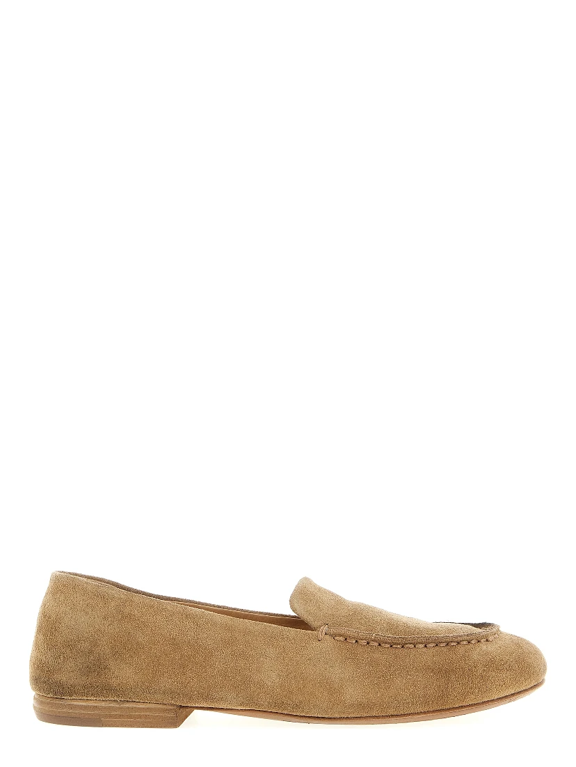 Beige Calfskin Slip-On Loafers