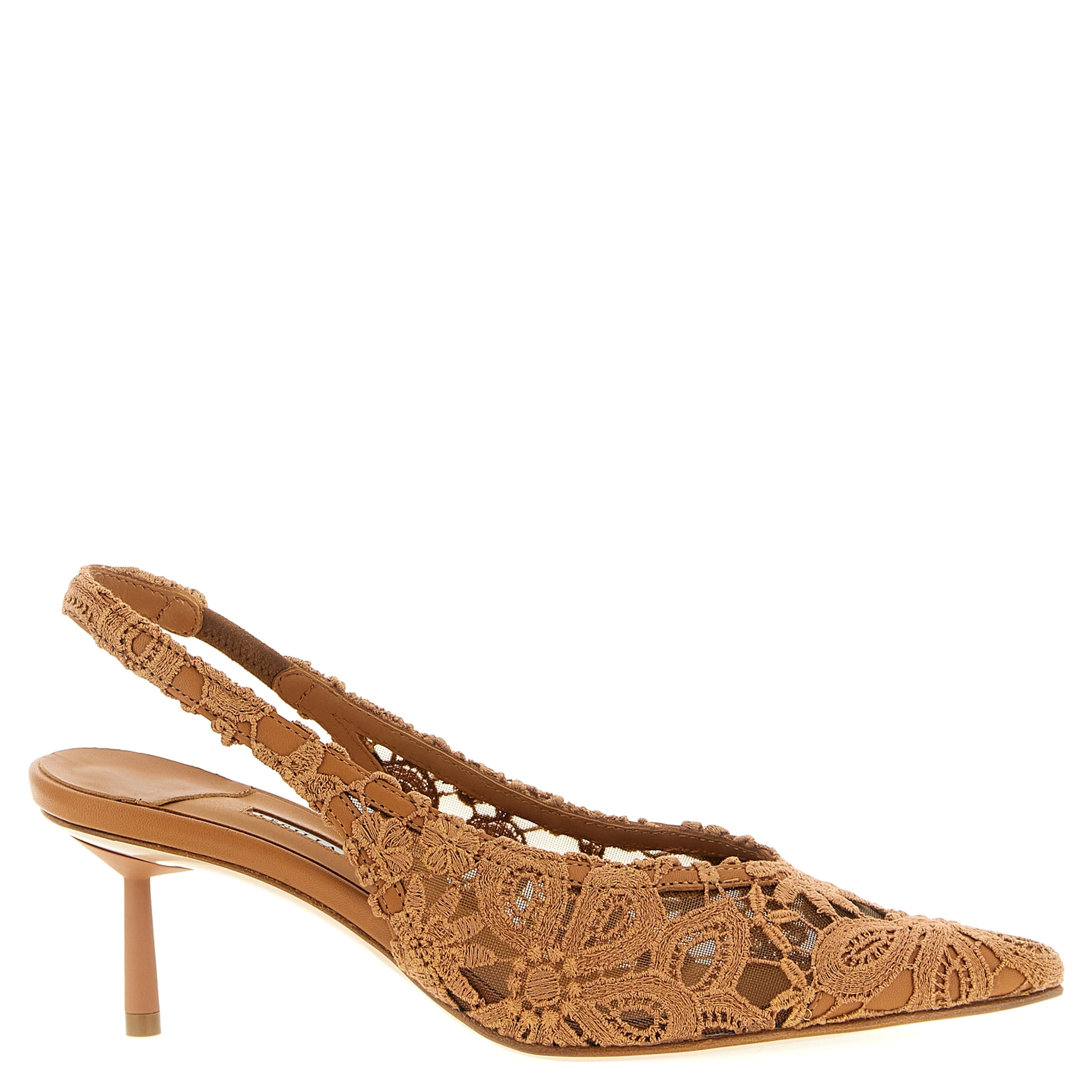 Brown Cotton Mid Heel Pumps