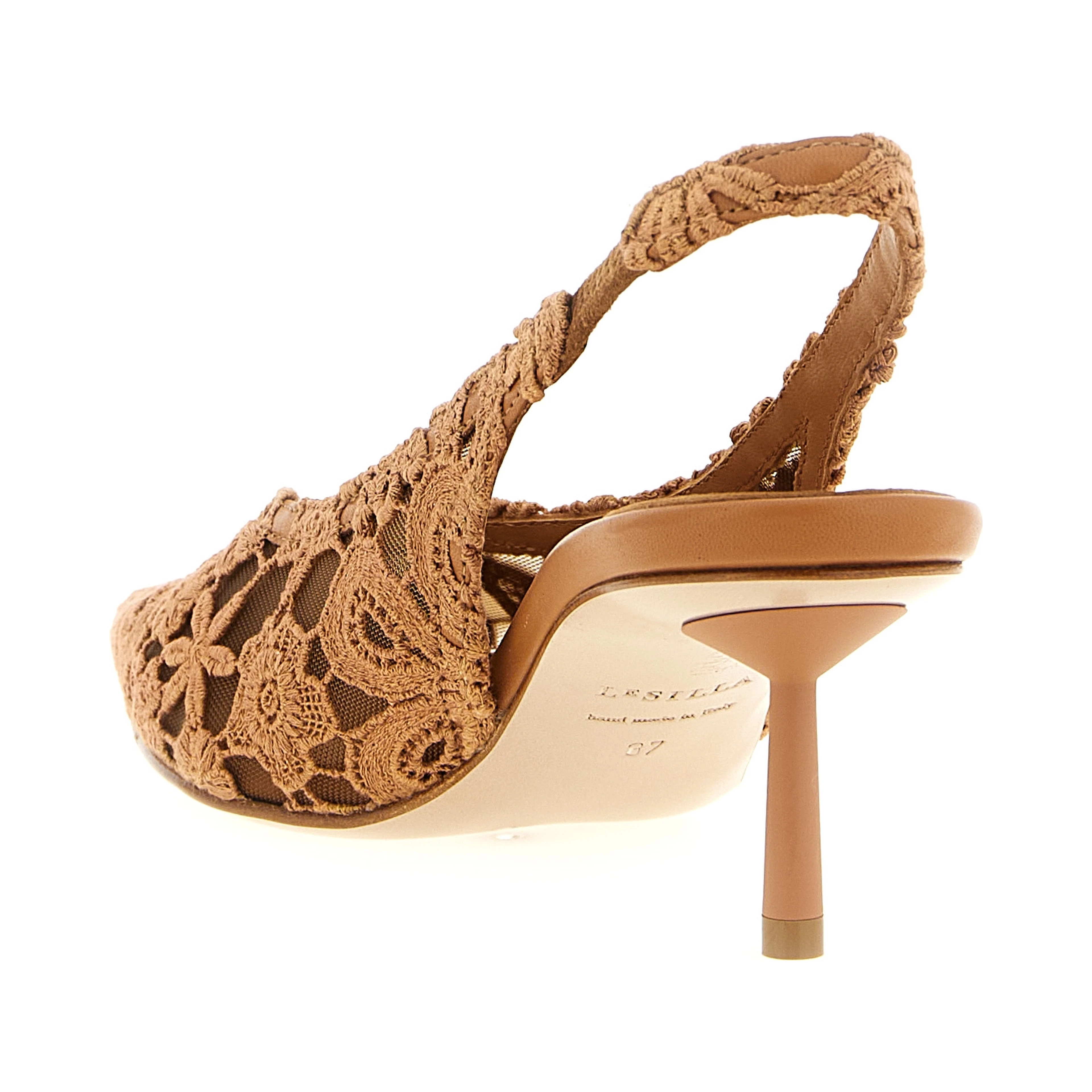 Brown Cotton Mid Heel Pumps