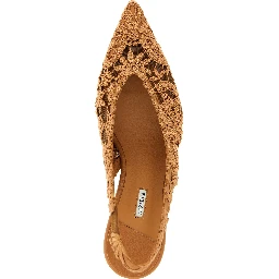 Brown Cotton Mid Heel Pumps