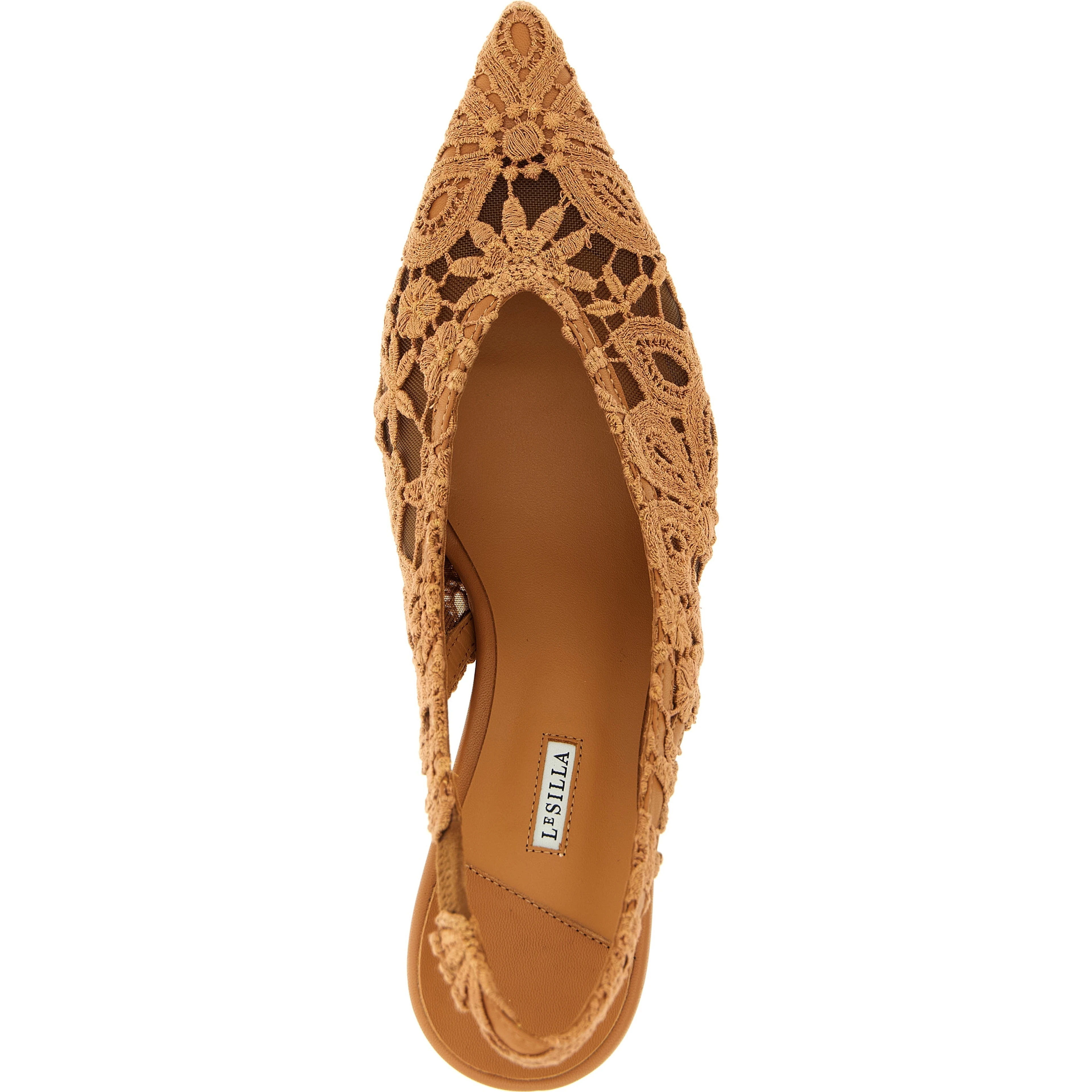 Brown Cotton Mid Heel Pumps