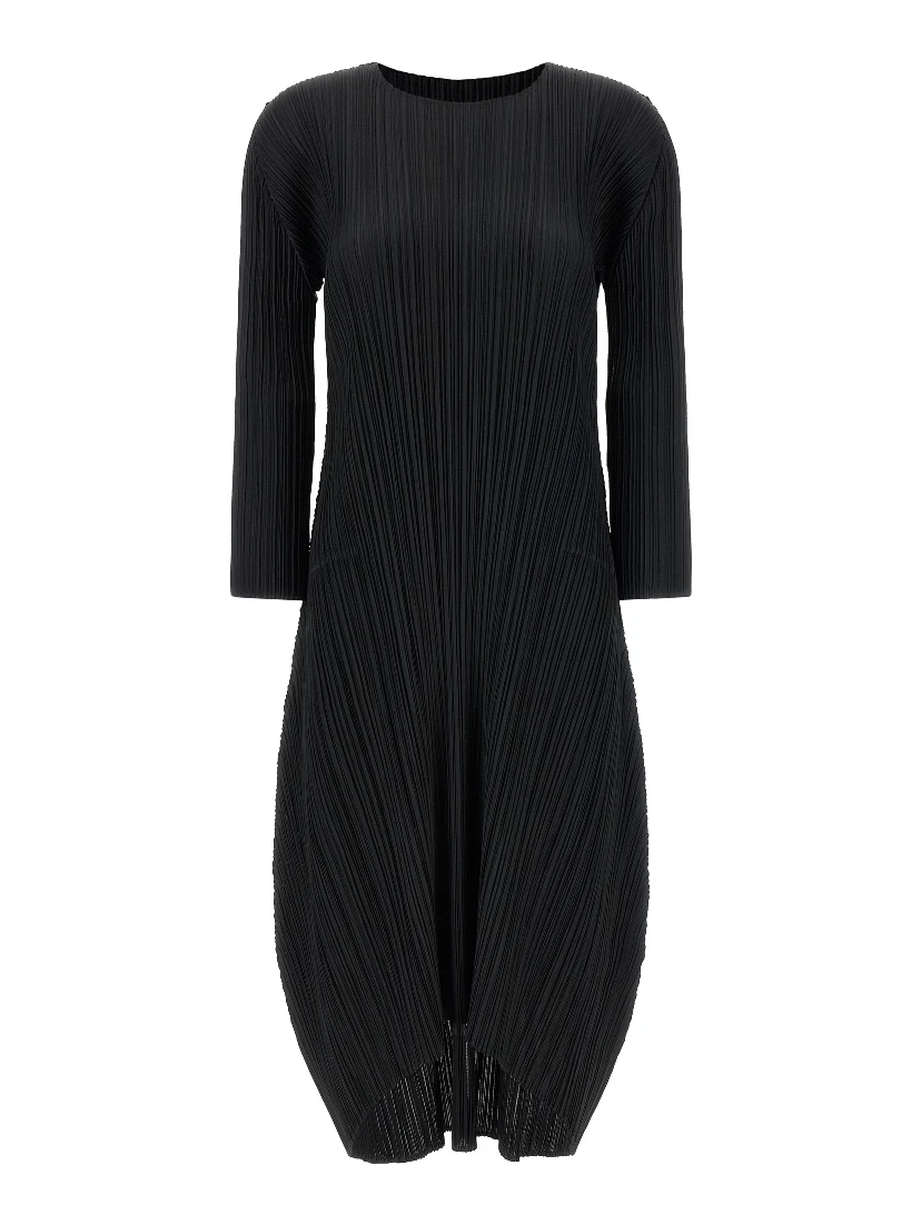 Black Polyester Midi Dress