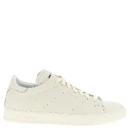 White Nubuc Leather Low Top Sneakers