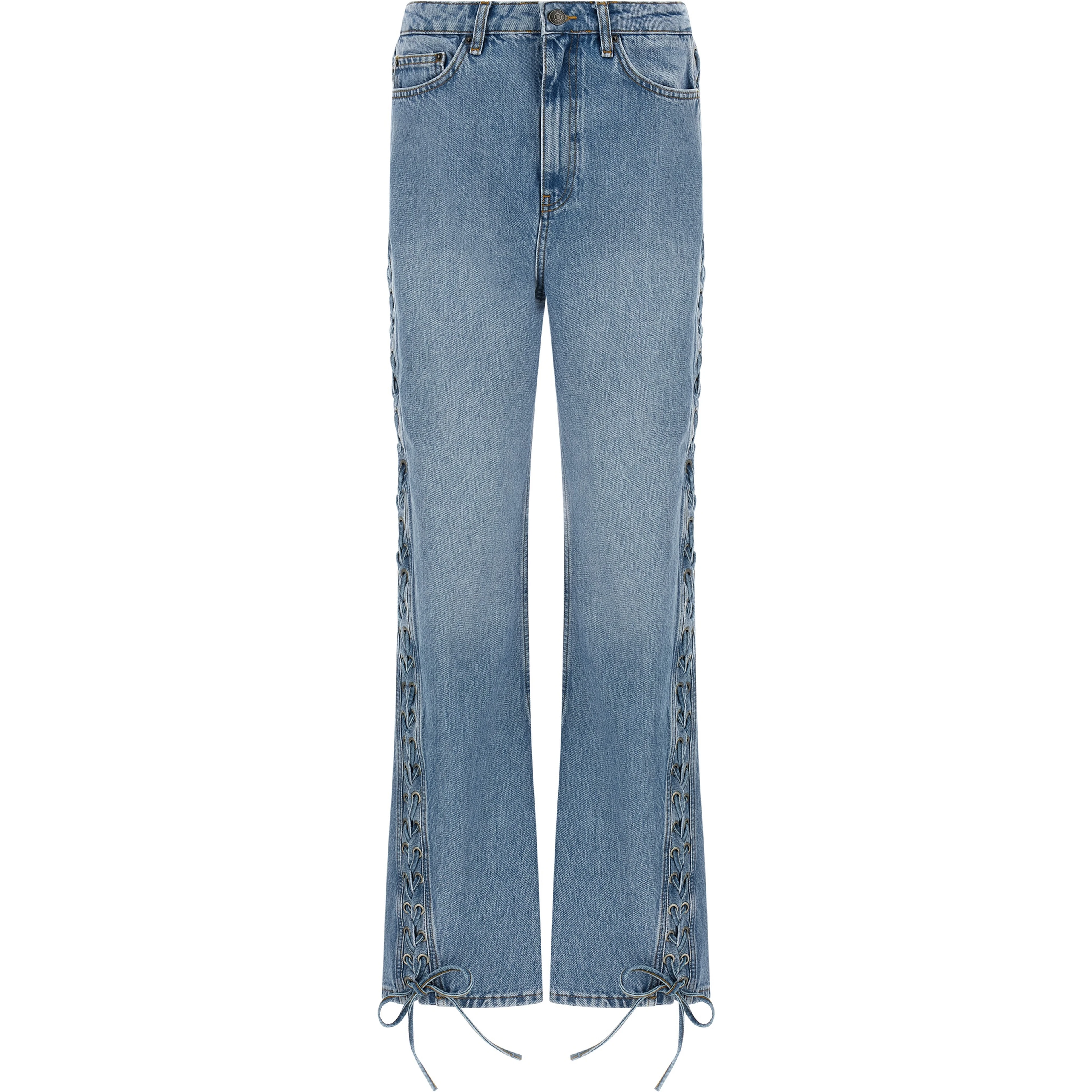 Blue Cotton Straight-Leg Jeans