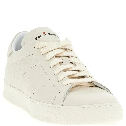 White Nubuc Leather Low Top Sneakers