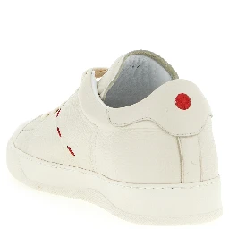 White Nubuc Leather Low Top Sneakers