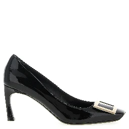 Black Calfskin Mid Heel Pumps