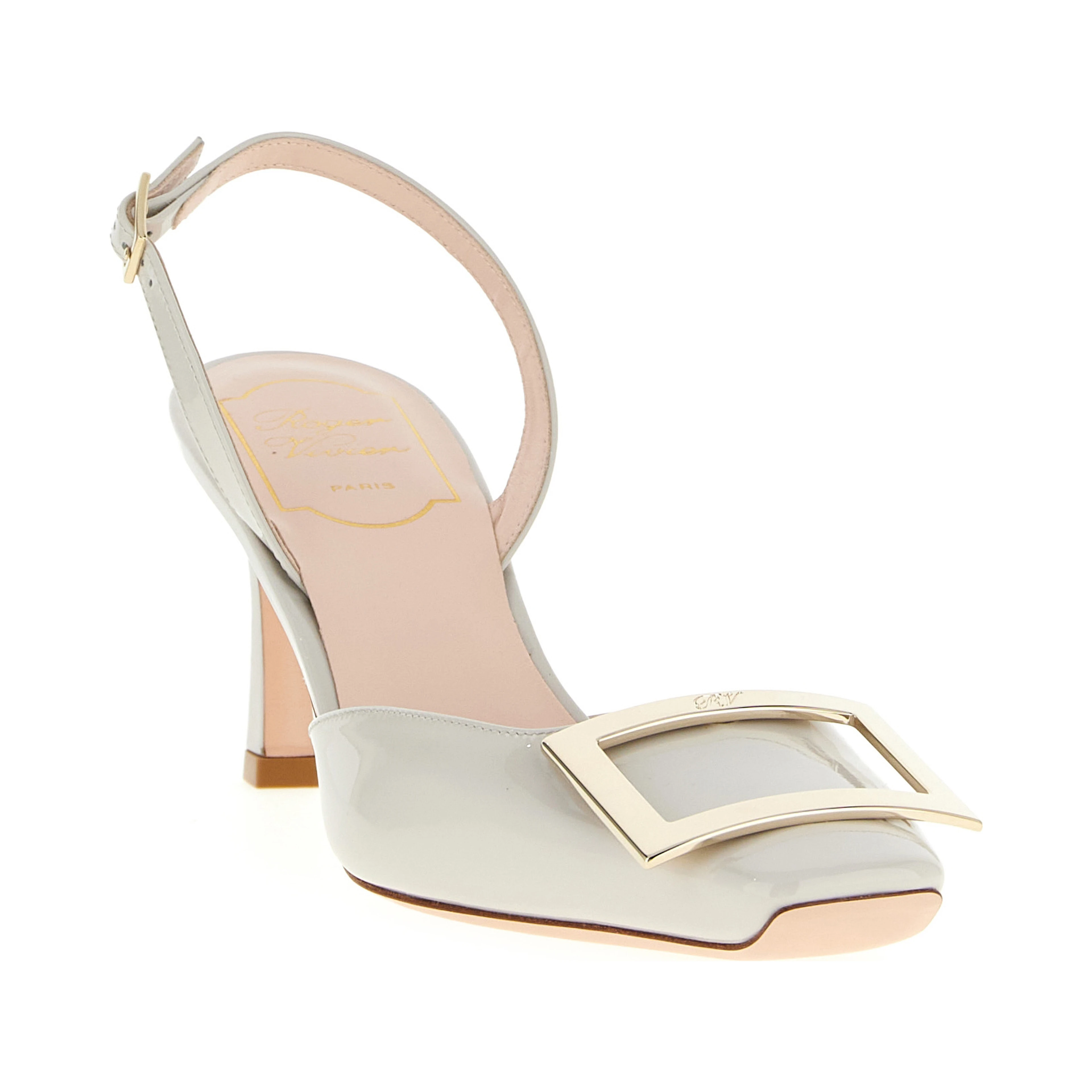 White Calfskin Mid Heel Pumps