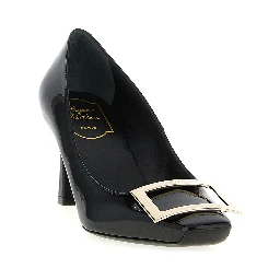 Black Calfskin Mid Heel Pumps