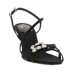 Black Viscose Stiletto Heel Sandals
