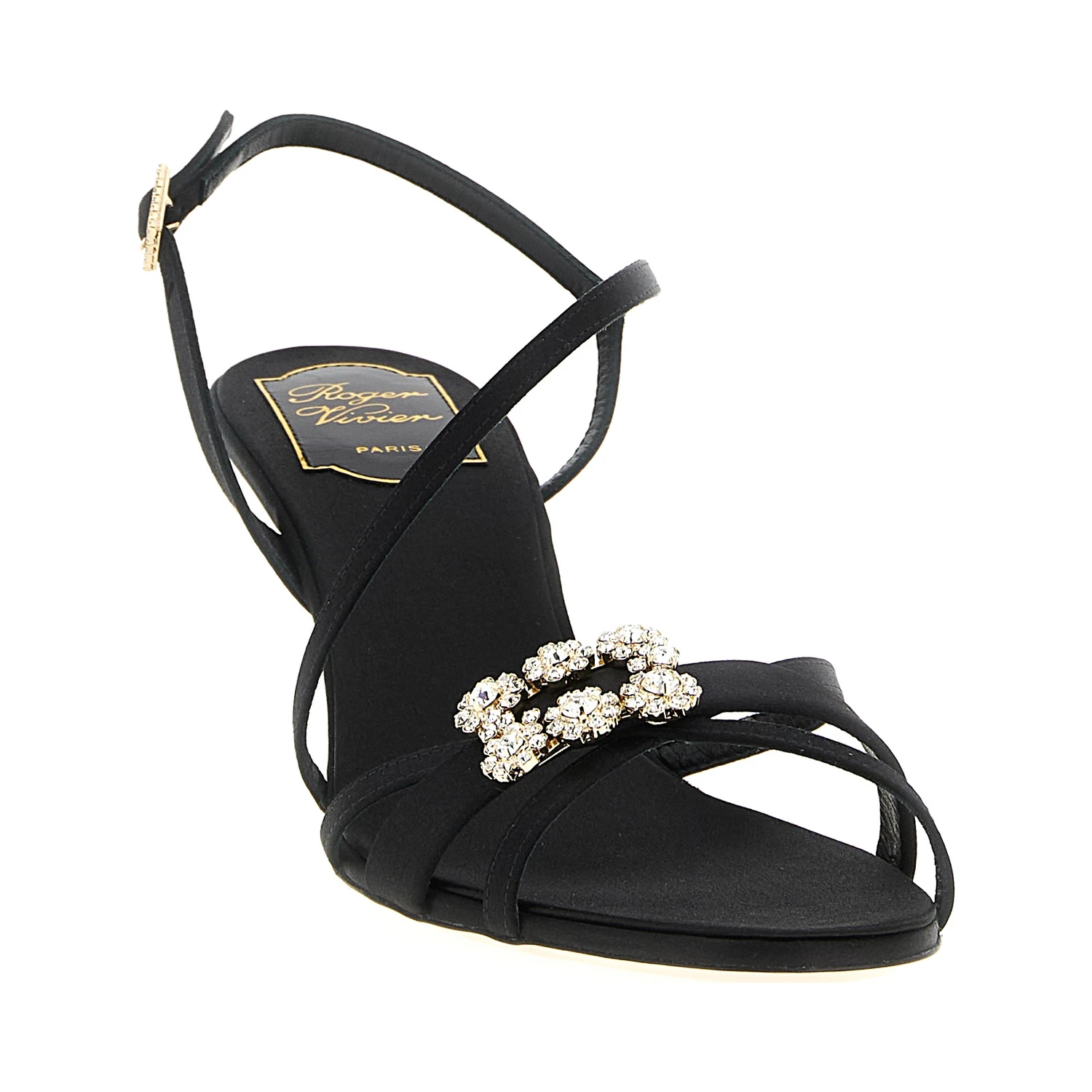 Black Viscose Stiletto Heel Sandals