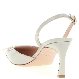 White Calfskin Mid Heel Pumps