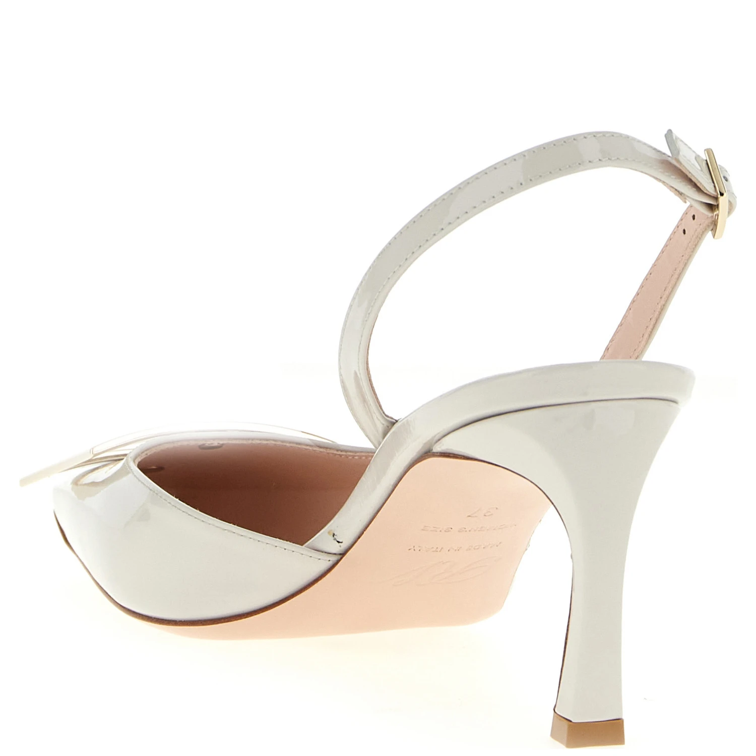 White Calfskin Mid Heel Pumps