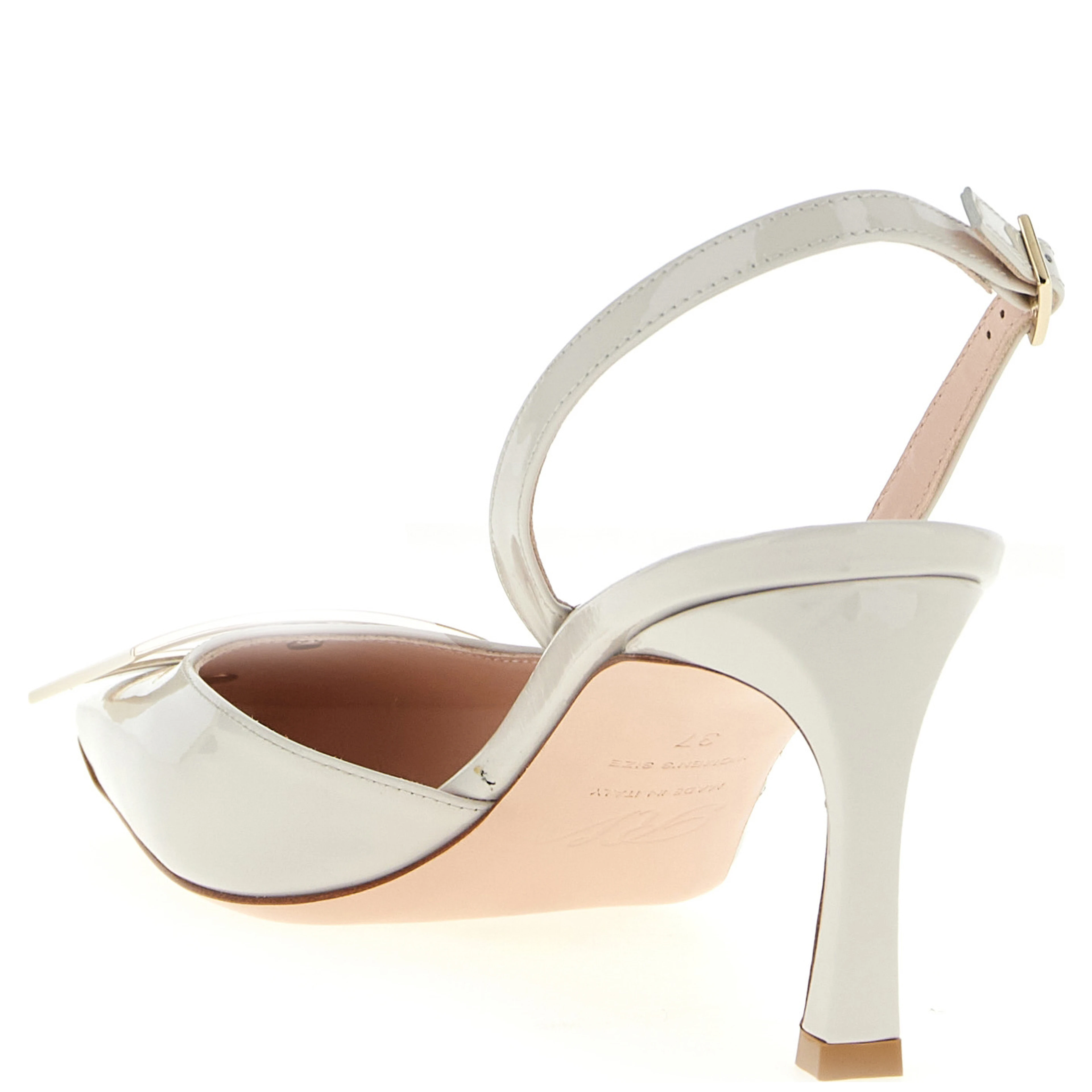 White Calfskin Mid Heel Pumps
