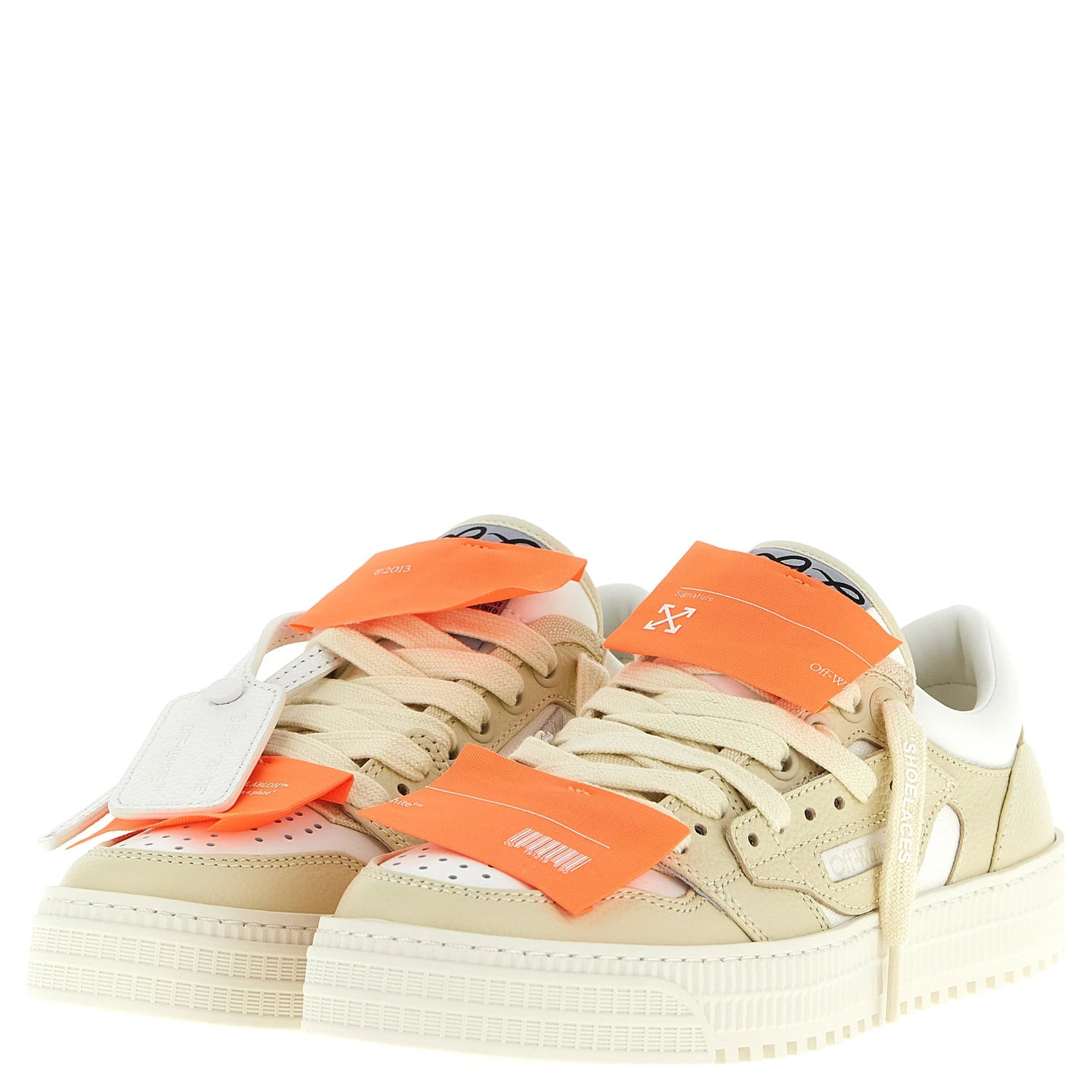 Beige Leather Low Top Sneakers