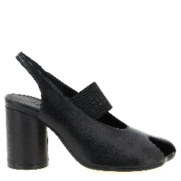 Black Lamb Leather Mid Heel Pumps