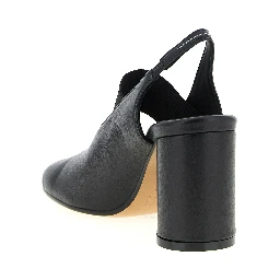 Black Lamb Leather Mid Heel Pumps
