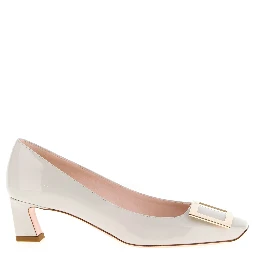 White Calfskin Mid Heel Pumps