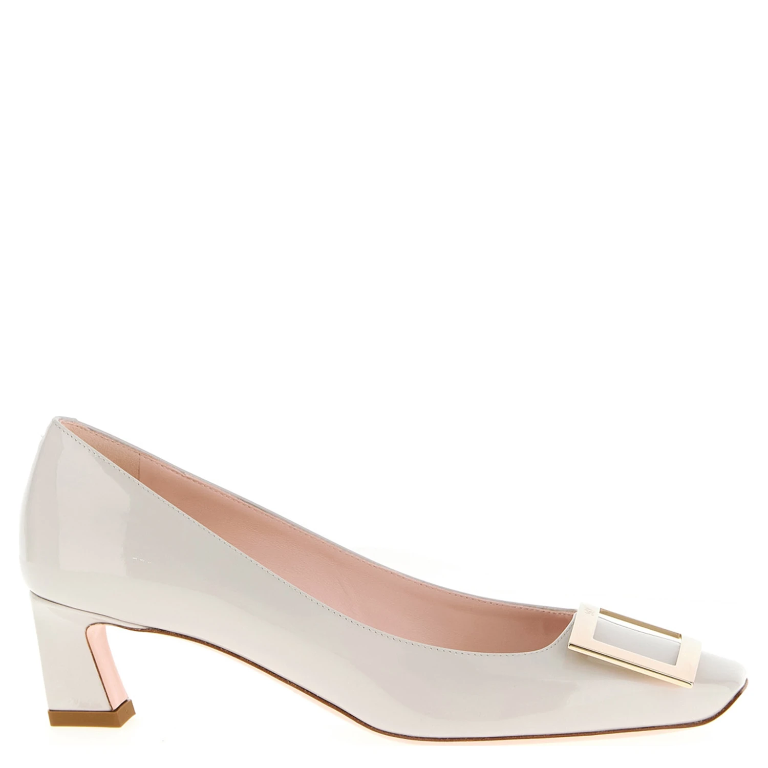 White Calfskin Mid Heel Pumps