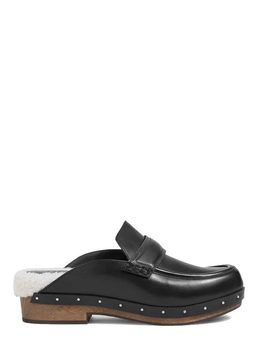 Black Leather Mules