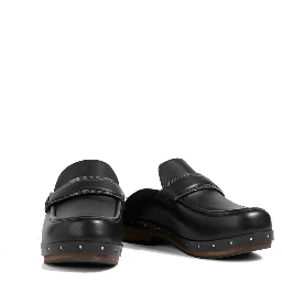 Black Leather Mules
