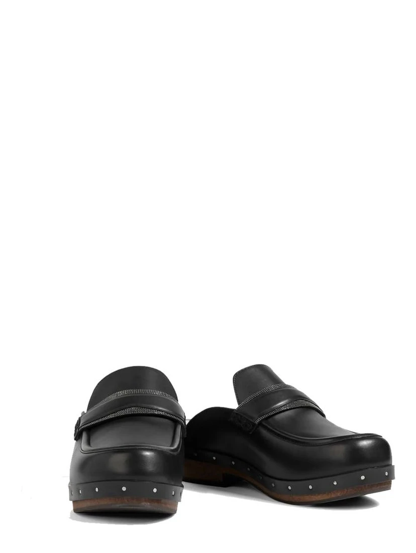 Black Leather Mules