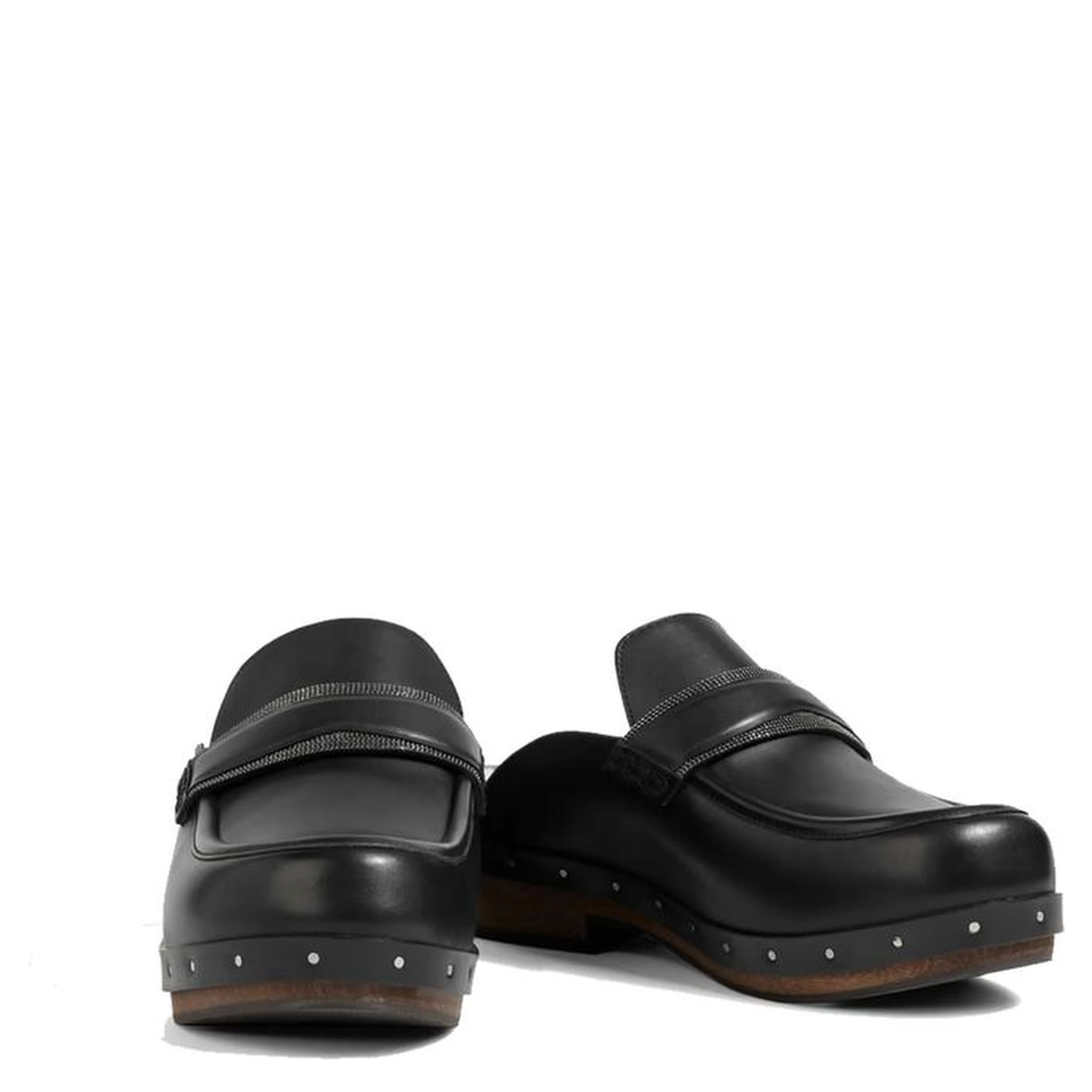 Black Leather Mules