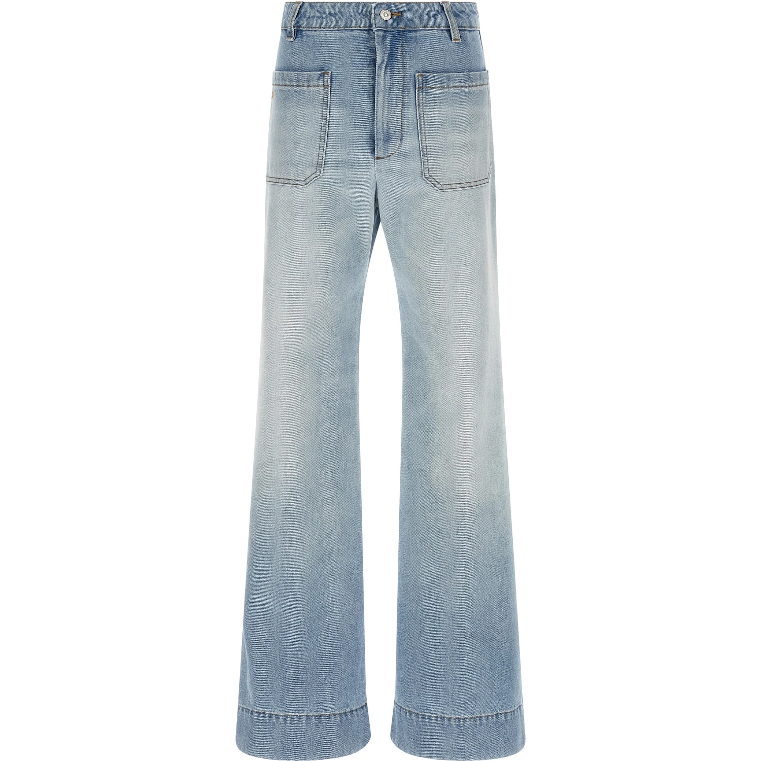Blue Cotton Flared Jeans