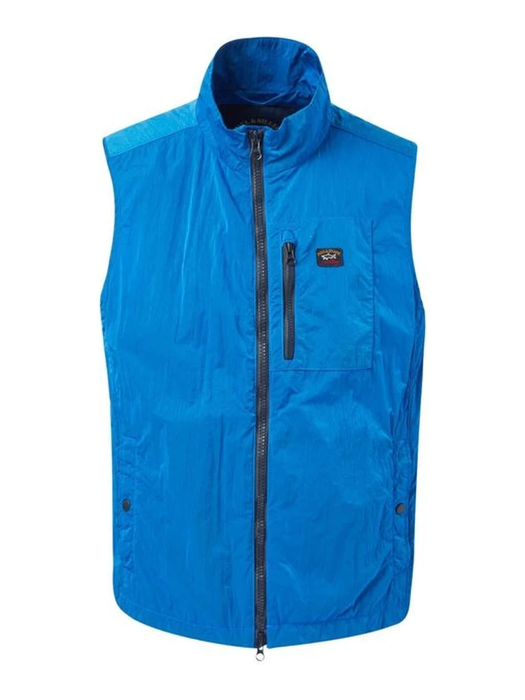 Blue Nylon Sleeveless Jacket