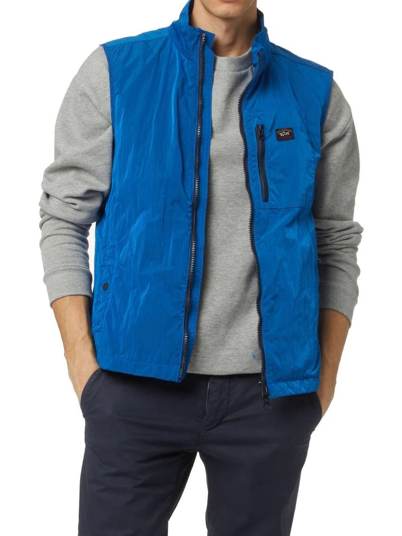 Blue Nylon Sleeveless Jacket
