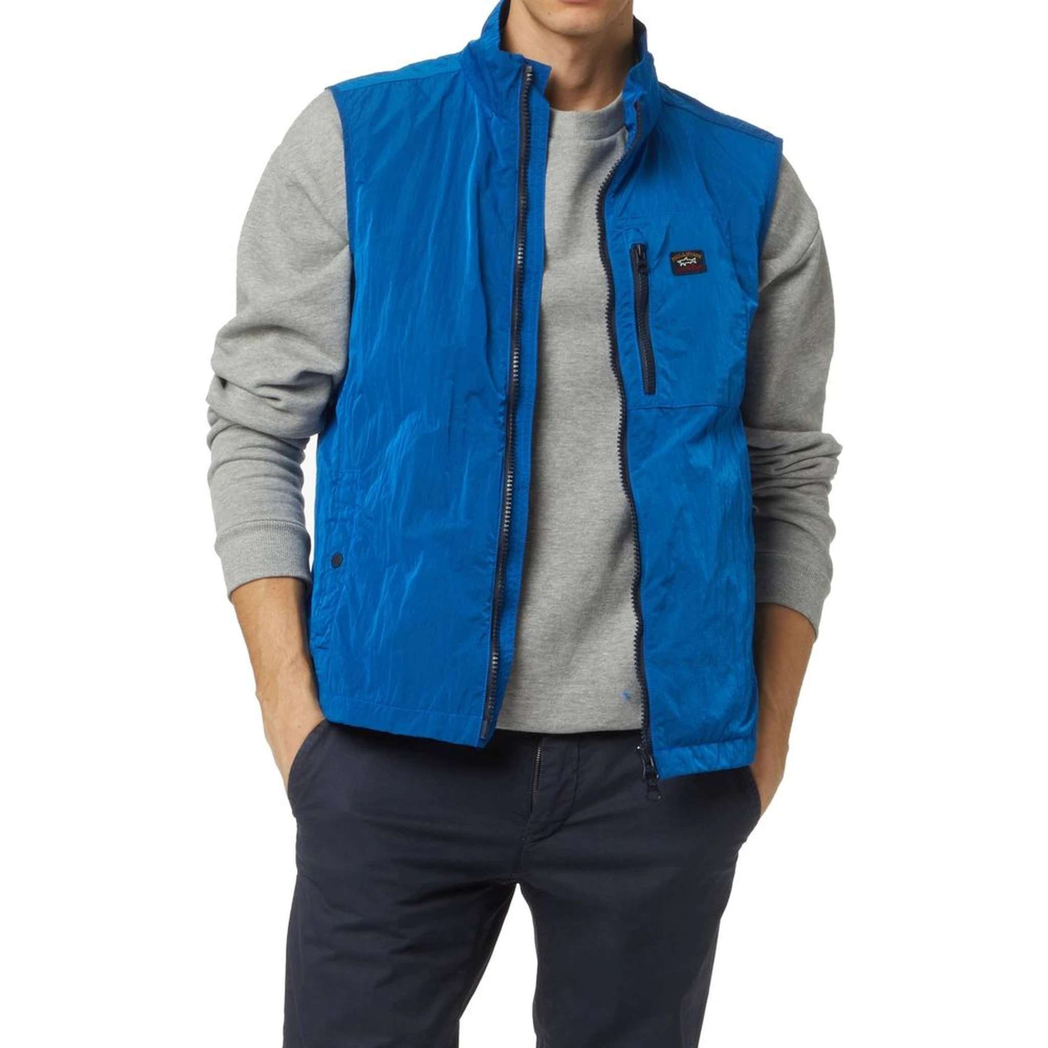 Blue Nylon Sleeveless Jacket