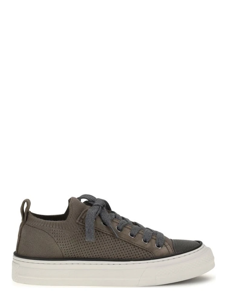 Brown Cotton Low Top Sneakers