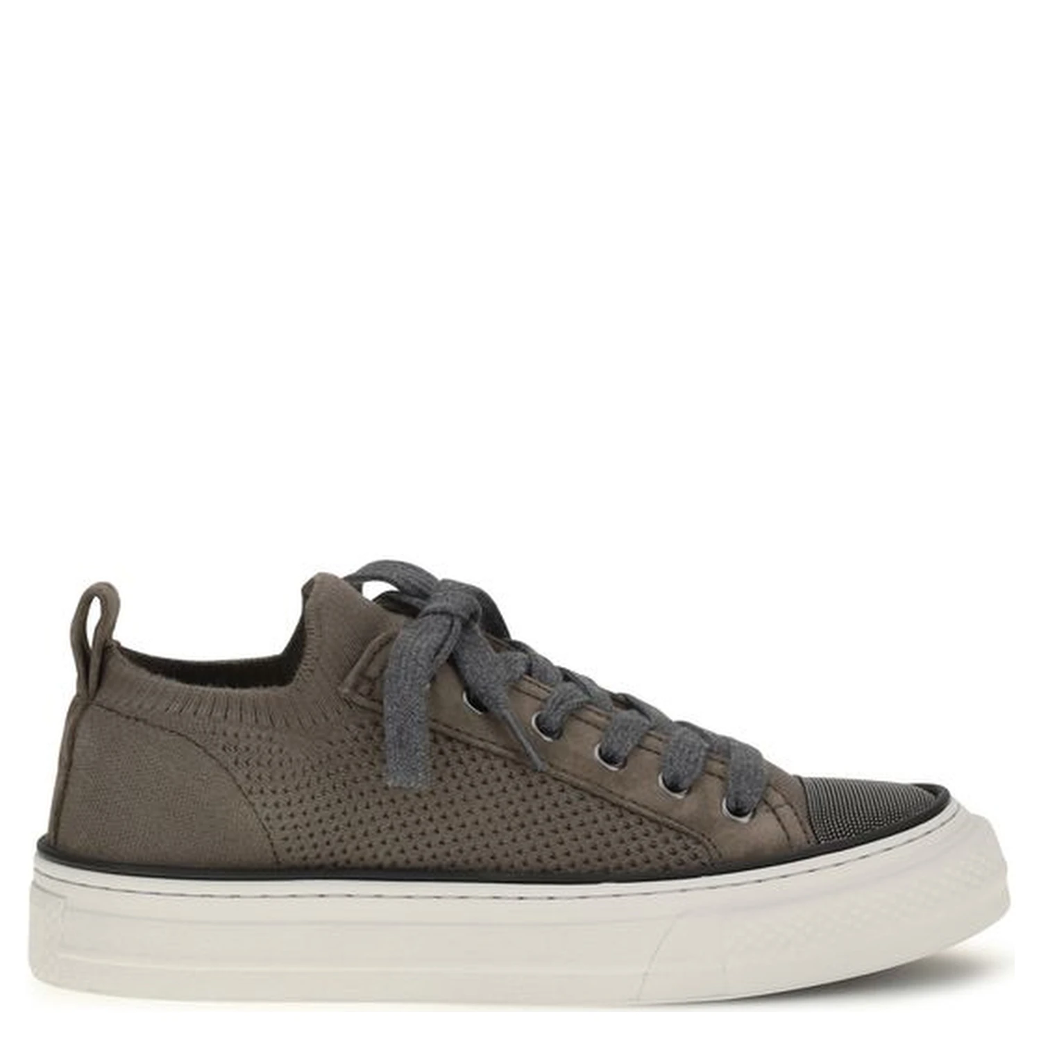 Brown Cotton Low Top Sneakers