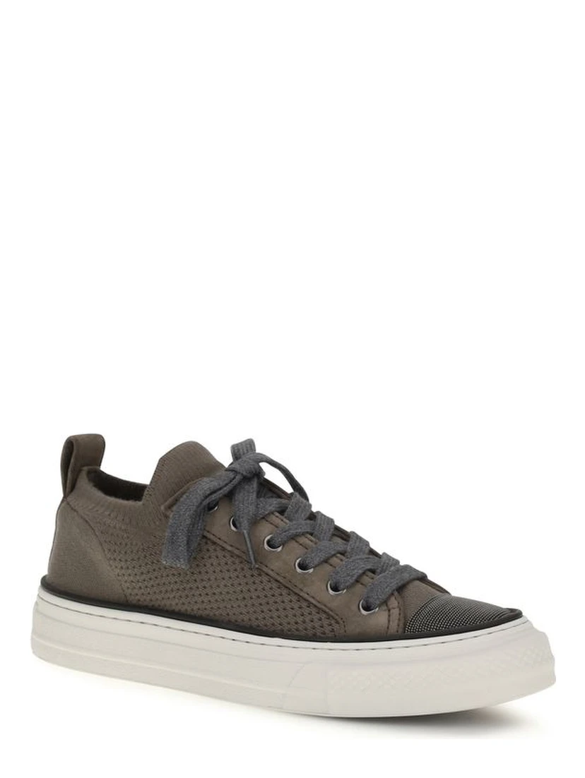 Brown Cotton Low Top Sneakers