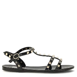 Black Rubber Flat Sandals