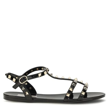 Black Rubber Flat Sandals