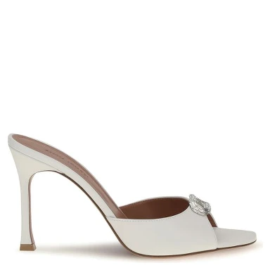 White Calf Leather Bos Taurus Stiletto Heel Sandals