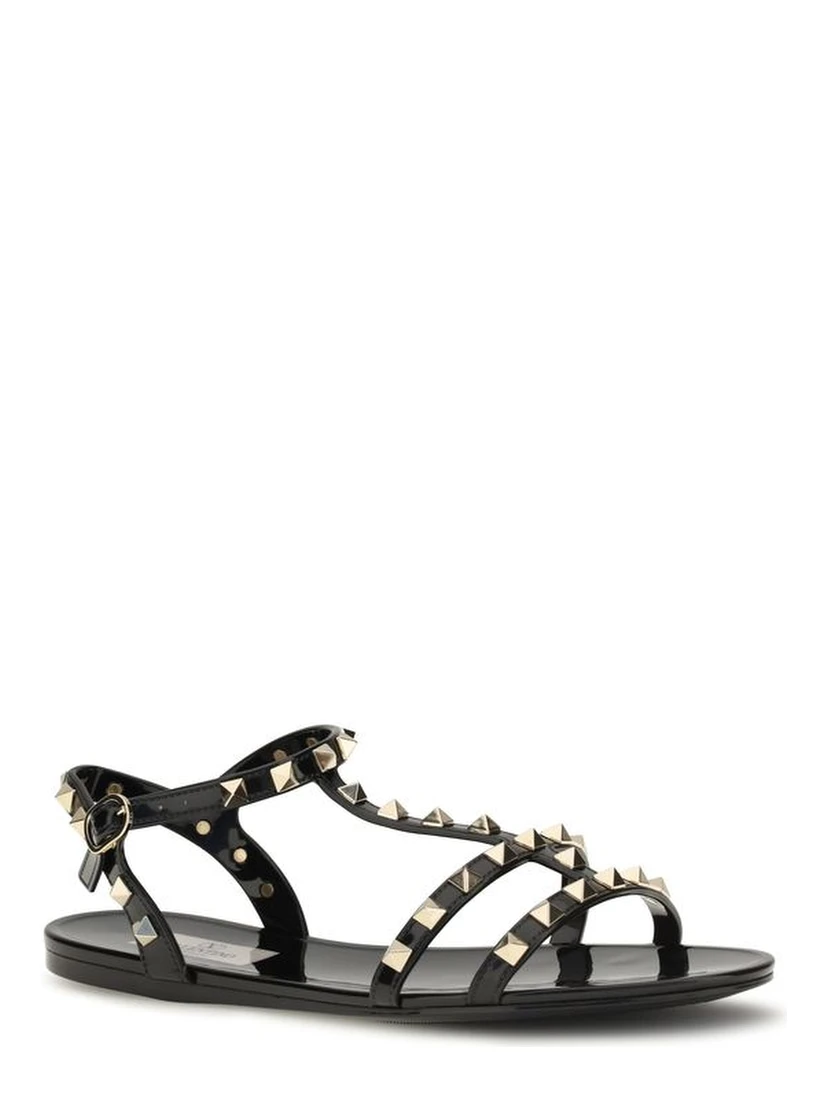 Black Rubber Flat Sandals