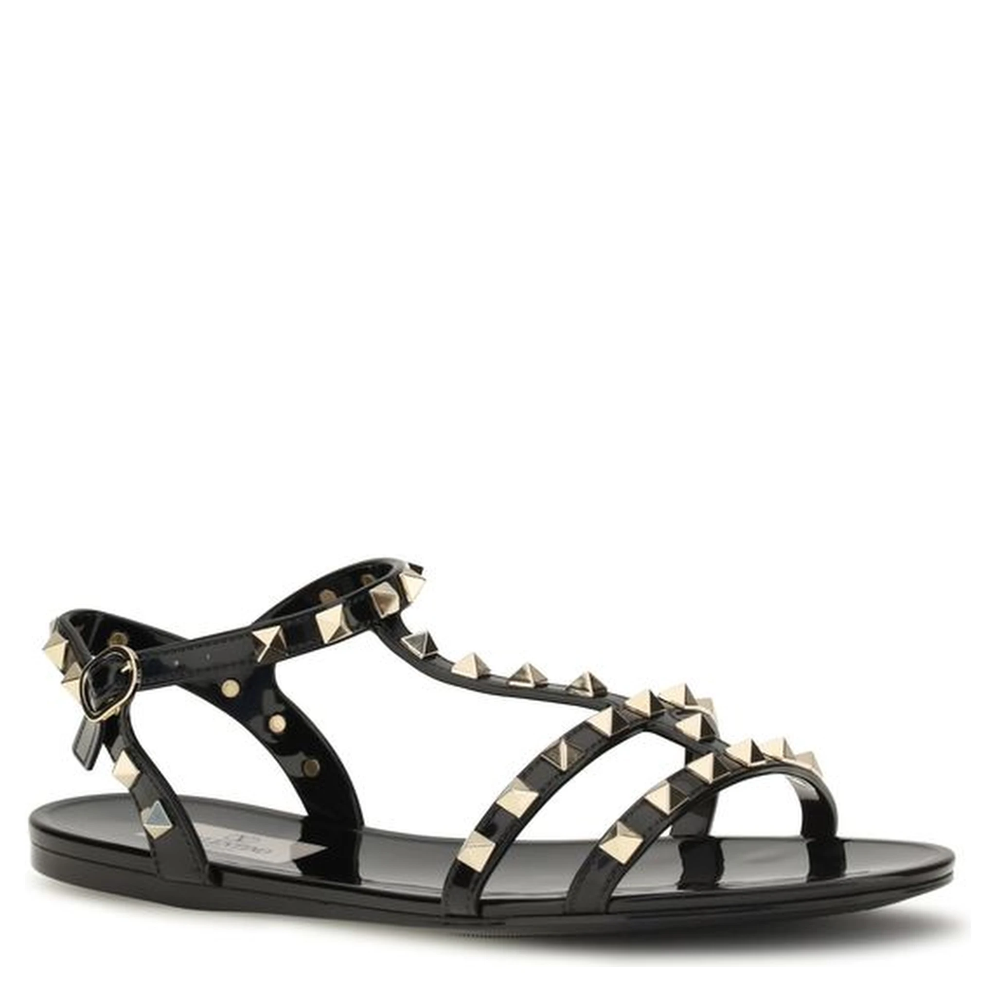 Black Rubber Flat Sandals