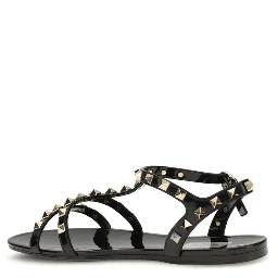 Black Rubber Flat Sandals