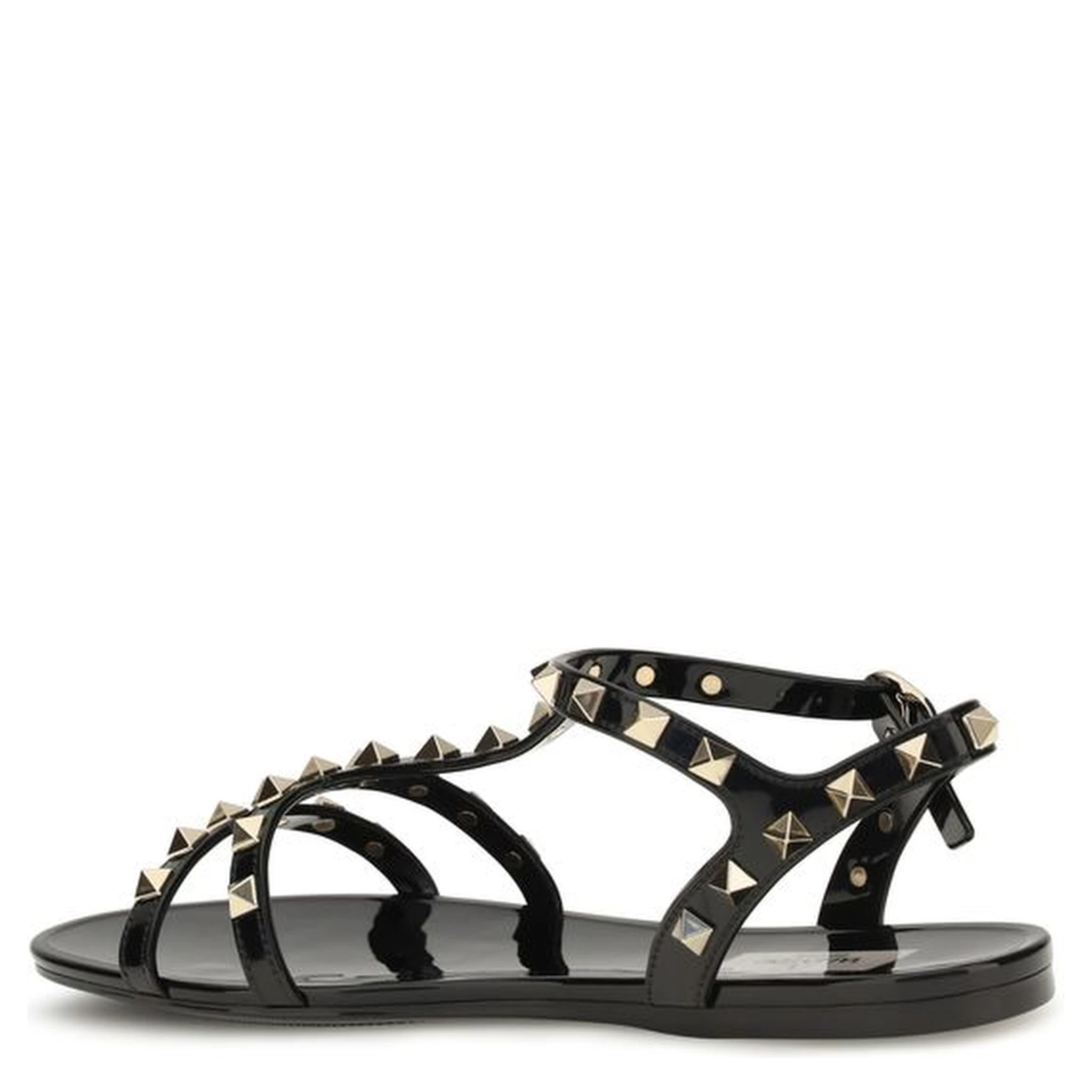 Black Rubber Flat Sandals