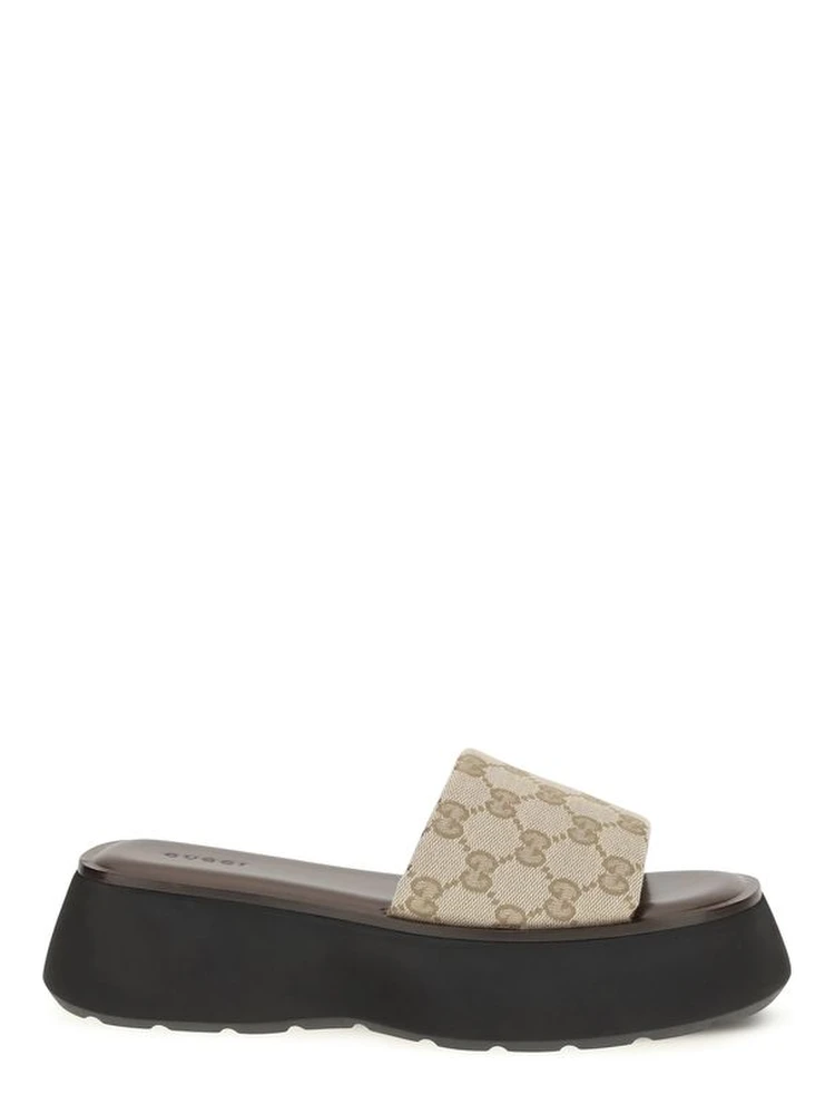 Beige Fabric Platform Sandals